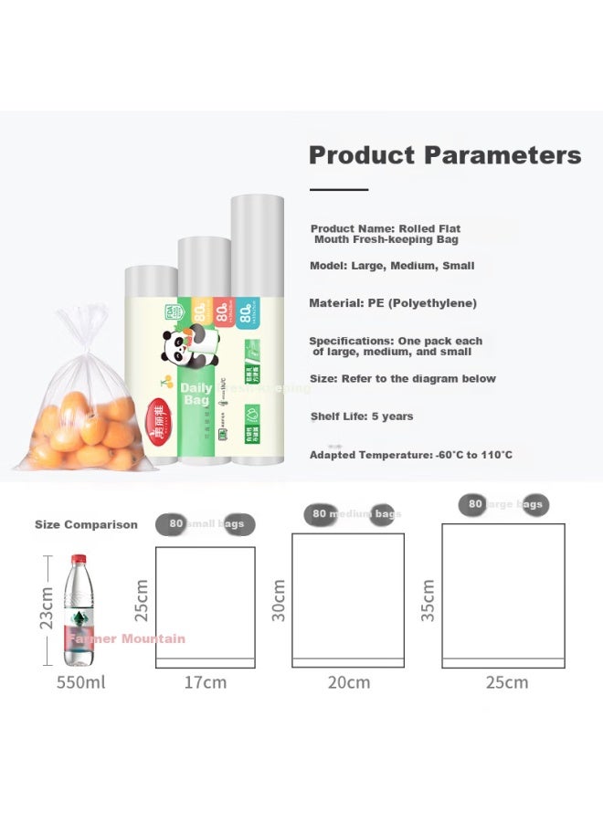 Maryya Food Grade Preservation Bags 240pcs Disposable Plastic Packaging Bags In Large, Medium, And Small Sizes, 80pcs Each, Microwaveable - Image 1