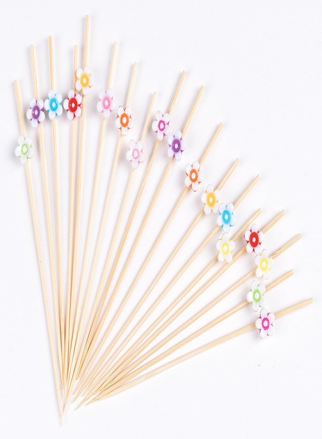 PuTwo Cocktail Picks Handmade Bamboo Toothpicks 100pcs 4.7” in Multicolor Flower - Image 1