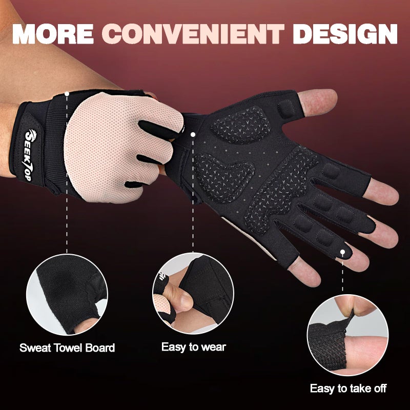 Seektop Breathable Workout Gloves for Women & Men, Thick Padded Weight Lifting Gloves, Full Palm Protection, Excellent Grip for Gym Fitness and Training, Exercise, Cycling - Image 3