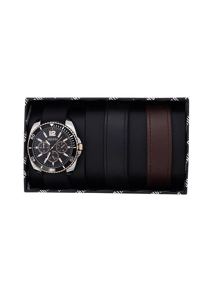 ANDIAMO Men's Analog Silver Case Multi Colour Leather Strap Set Watch 