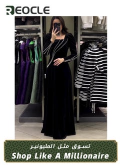 REOCLE Women's Diamonds Dress Rhinestone Bodycon Long Sleeve Dress Party Dress Night Outfit Clubwear Black  - Image 1