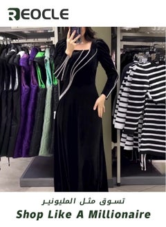 REOCLE Women's Diamonds Dress Rhinestone Bodycon Long Sleeve Dress Party Dress Night Outfit Clubwear Black  - Image 3