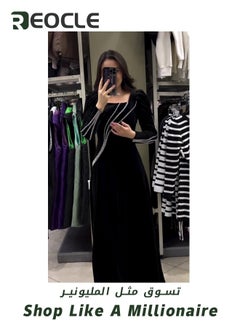 REOCLE Women's Diamonds Dress Rhinestone Bodycon Long Sleeve Dress Party Dress Night Outfit Clubwear Black  - Image 2