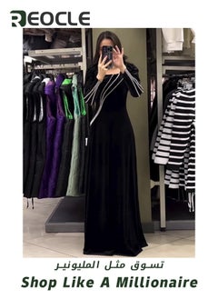 REOCLE Women's Diamonds Dress Rhinestone Bodycon Long Sleeve Dress Party Dress Night Outfit Clubwear Black  - Image 4