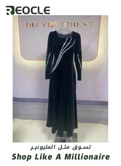 REOCLE Women's Diamonds Dress Rhinestone Bodycon Long Sleeve Dress Party Dress Night Outfit Clubwear Black  - Image 5