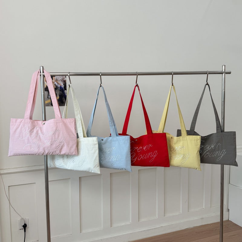 Women's Canvas Shoulder Bag with Rhinestones - Image 2