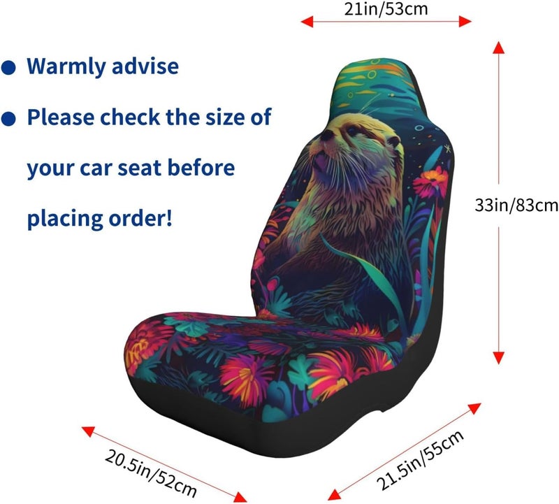 Colorful Flowers Otter Car Seat Cover, Front Seat Protector Universal Auto Accessories, Car Decor for Sedan SUV Van Most Cars 2 PCS - Image 5