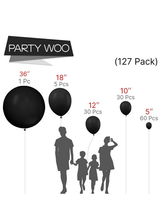 PartyWoo Black Balloons, 127 Pcs Matte Black Balloons Different Sizes Pack Of 36 Inch 18 Inch 12 Inch 10 Inch 5 Inch Black Balloons For Balloon Garland Or Balloon Arch As Party Decorations, Black-Y18  - Image 2