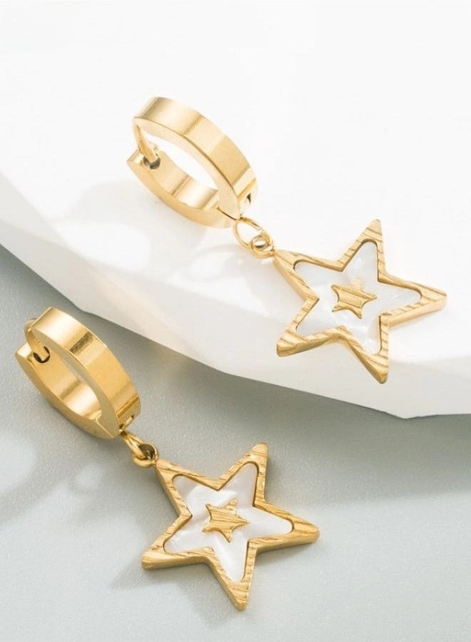 Captaintech Star Shape Imitation Pearl Titanium steel Earrings For Women - Image 1