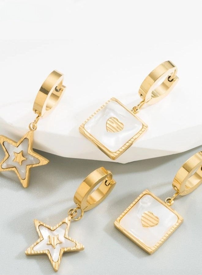 Captaintech Star Shape Imitation Pearl Titanium steel Earrings For Women - Image 2