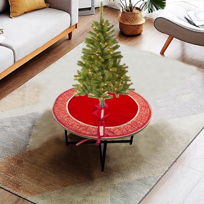 HOME HEART HOME HEART Brands 24 INCH Christmas Tree Skirt Velvet with Brocade Fabric Border Thick Double Layer 5728S  - Image 2