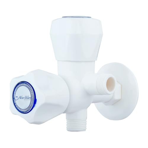 New Ware PTMT Angle Cock 2 in 1 Water Tap Faucet | White Plastic Two Way Angle Cock for Bathroom & Kitchen - Image 1