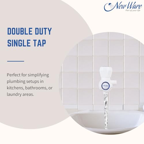 New Ware PTMT Angle Cock 2 in 1 Water Tap Faucet | White Plastic Two Way Angle Cock for Bathroom & Kitchen - Image 2