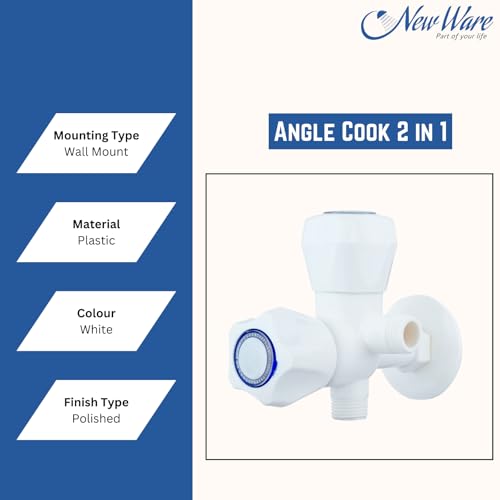 New Ware PTMT Angle Cock 2 in 1 Water Tap Faucet | White Plastic Two Way Angle Cock for Bathroom & Kitchen - Image 5