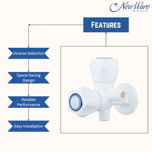 New Ware PTMT Angle Cock 2 in 1 Water Tap Faucet | White Plastic Two Way Angle Cock for Bathroom & Kitchen - Image 4