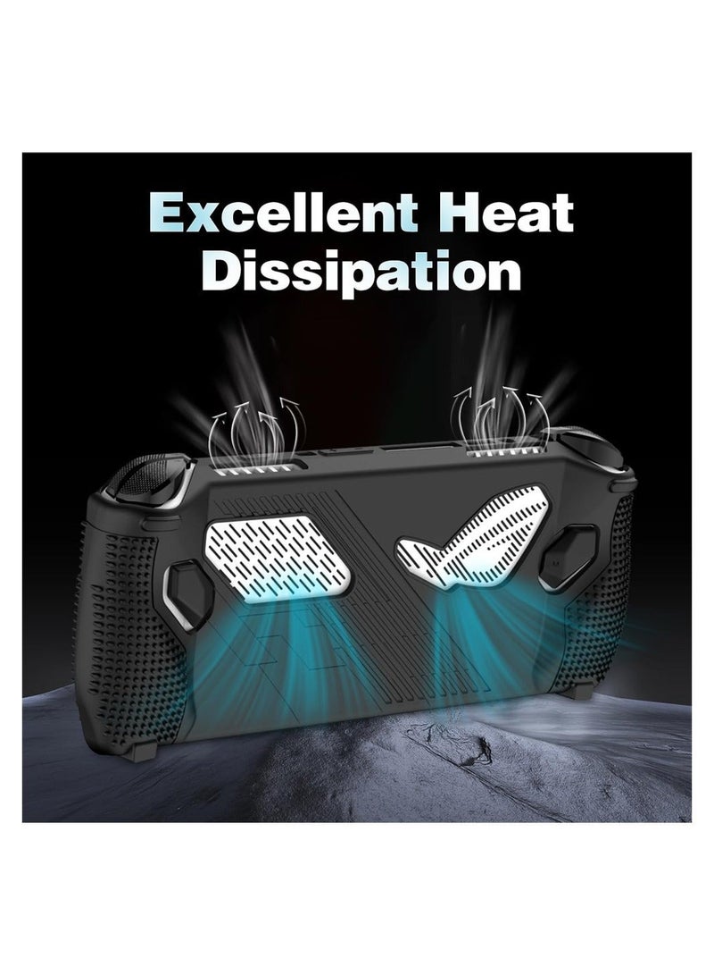 for Rog Ally Stand Protective Case, Azonee Silicone Accessories Protector, Full Protection Kickstand, Anti-Scratch Drop-Proof Non-Slip Full Protective Rog Ally Case with 2 Pair Thumb Grips, Black - Image 2