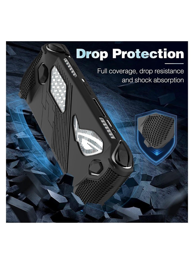 for Rog Ally Stand Protective Case, Azonee Silicone Accessories Protector, Full Protection Kickstand, Anti-Scratch Drop-Proof Non-Slip Full Protective Rog Ally Case with 2 Pair Thumb Grips, Black - Image 3