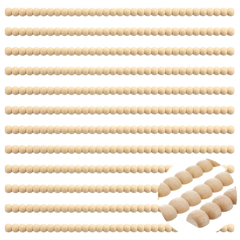 Nuanchu 12 Pcs Decorative Beaded Wood Trim Molding Half Wooden Beads Bobbin Trims 1575 Inch Unfinished 3D Pearl Paintable Wood Molding for DIY Crafts Home Wall Cabinet Shelf Window Door 11 mm - Image 2