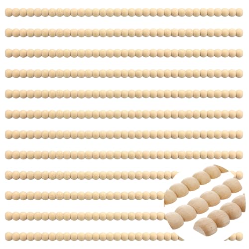 Nuanchu 12 Pcs Decorative Beaded Wood Trim Molding Half Wooden Beads Bobbin Trims 1575 Inch Unfinished 3D Pearl Paintable Wood Molding for DIY Crafts Home Wall Cabinet Shelf Window Door 11 mm - Image 1