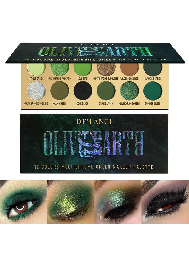 BEUSELF Olive Green Eyeshadow Palette, Black Green Multichrome Eyeshadow for Green Smokey Eyes, 12 Colors Matte Glitter Pigmented Powder Long Lasting Green Brown Eye Makeup Pallet for Christmas Look, Vegan  - Image 1
