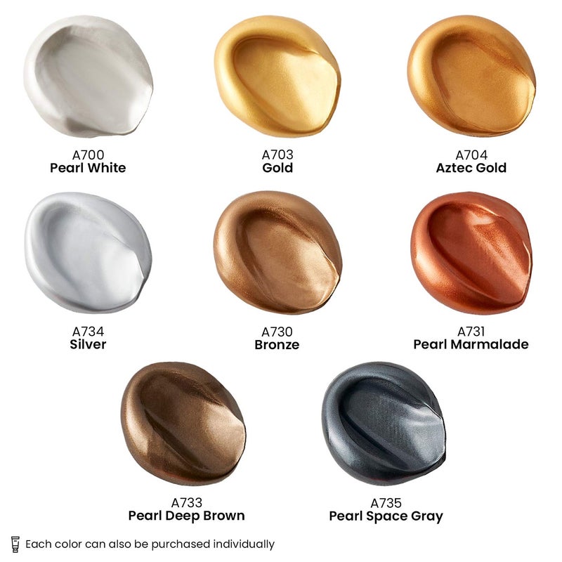ARTEZA Metallic Acrylic Paint, 8 Metallic Colors in 4.06 ounce Tubes, Artist Paints for Hobby Painters, Art Supplies for Canvas Painting - Image 2