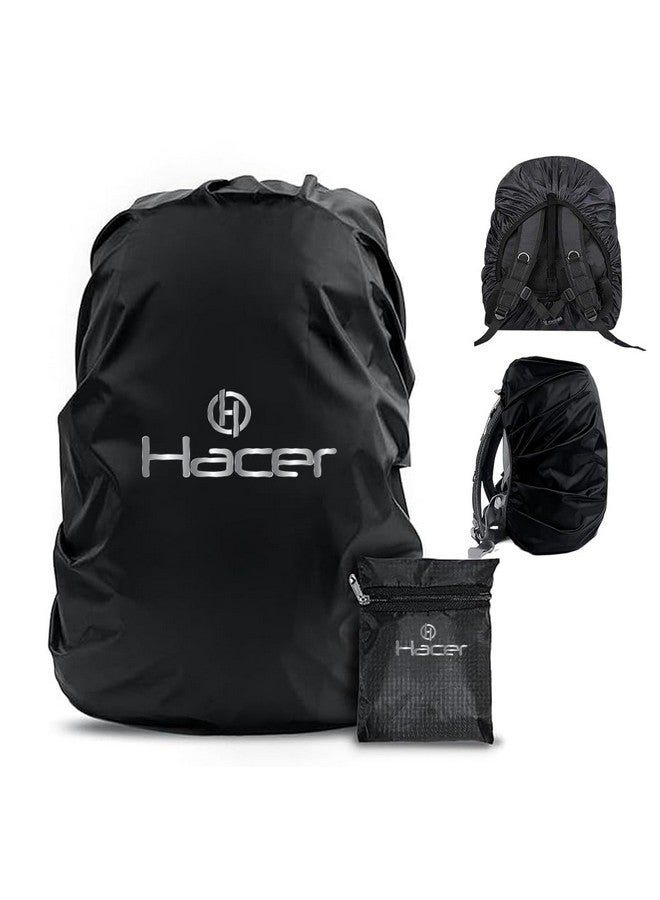 HACER Rain Cover for Backpack with Pouch Waterproof Dustproof Protector for 30-35L Bag Elastic Adjustable School College Office Laptop Trekking Bags Raingear (Pack of 1, Black) - Image 1