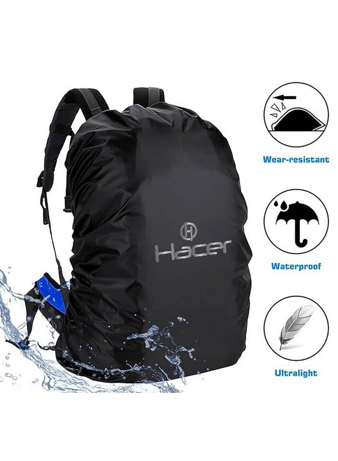 HACER Rain Cover for Backpack with Pouch Waterproof Dustproof Protector for 30-35L Bag Elastic Adjustable School College Office Laptop Trekking Bags Raingear (Pack of 1, Black) - Image 4