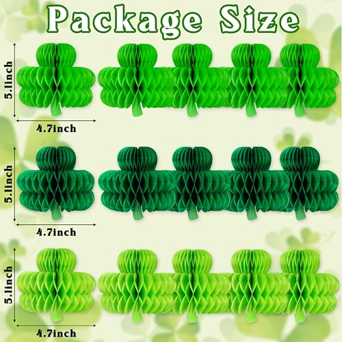 Renbuzhu 15Pcs St Patricks Day Hanging Decorations - Shamrock Honeycomb Paper Irish Ceiling Decor for Table Centerpiece Birthday Party Favor - Image 3