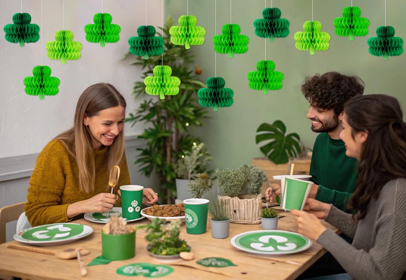 Renbuzhu 15Pcs St Patricks Day Hanging Decorations - Shamrock Honeycomb Paper Irish Ceiling Decor for Table Centerpiece Birthday Party Favor - Image 5