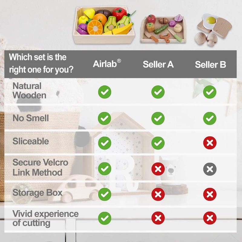 Airlab Wooden Play Food for Kids Kitchen Cutting Fruits Toys for Toddlers Pretend Vegetables Gift for Boys Girls Educational Toys - Image 5