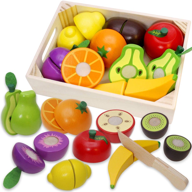 Airlab Wooden Play Food for Kids Kitchen Cutting Fruits Toys for Toddlers Pretend Vegetables Gift for Boys Girls Educational Toys - Image 1