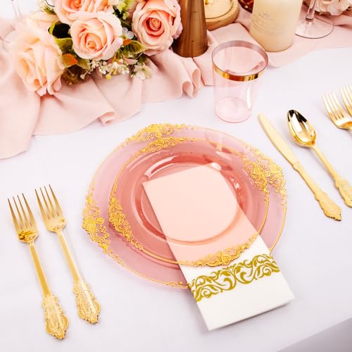 Hioasis 175pcs Burgundy and Gold Plastic Plates - Elegant Disposable Dinnerware Set Suitable for 25 Guests Include 10.25" Dinner & 7.5" Dessert Plates, Cutlery, Napkins, Cups for Party - Image 5