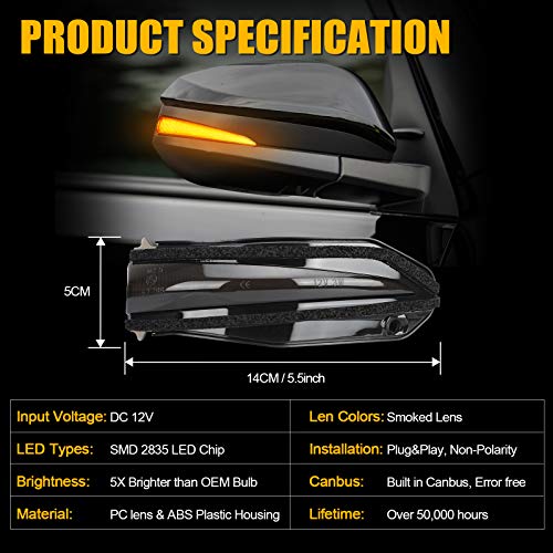 SUPAREE LED Side Mirror Turn Signal Lights, Sequential Dynamic Indicator Strip fit for 2014-2024 4Runner, 2014-2019 Highlander, 2013-2018 RAV4, 2015-2018 Noah-Smoked Lens - Image 3