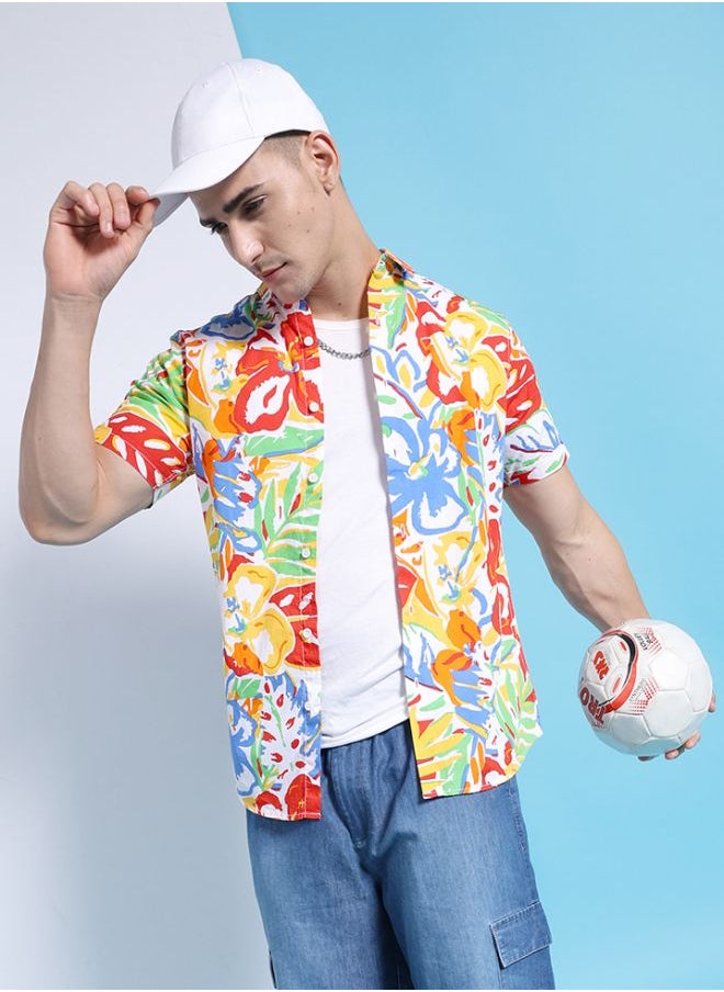 The Indian Garage Co Men Slim Fit Abstract Printed Half Sleeves Cutaway Collar Casual Shirt  - Image 1