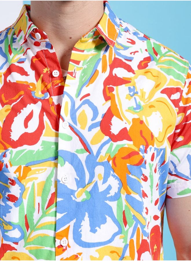 The Indian Garage Co Men Slim Fit Abstract Printed Half Sleeves Cutaway Collar Casual Shirt  - Image 5