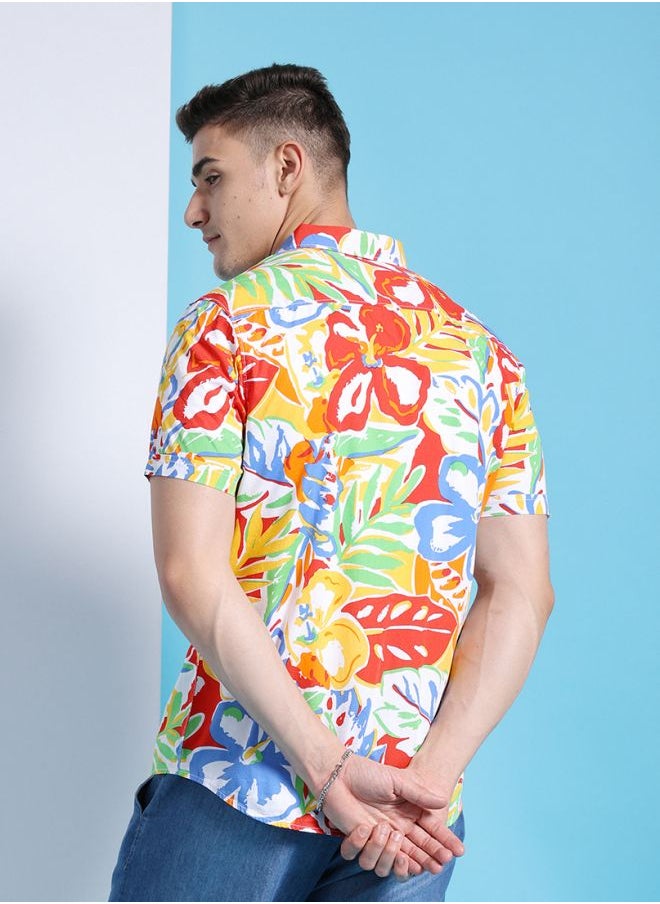 The Indian Garage Co Men Slim Fit Abstract Printed Half Sleeves Cutaway Collar Casual Shirt  - Image 2