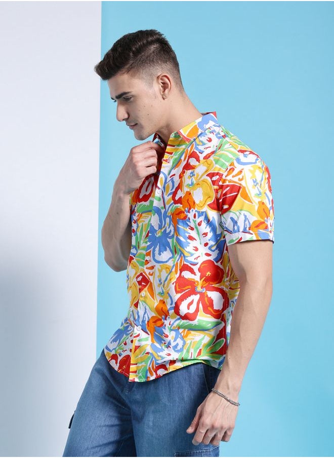 The Indian Garage Co Men Slim Fit Abstract Printed Half Sleeves Cutaway Collar Casual Shirt  - Image 4