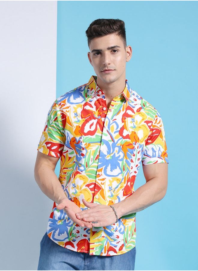 The Indian Garage Co Men Slim Fit Abstract Printed Half Sleeves Cutaway Collar Casual Shirt  - Image 3
