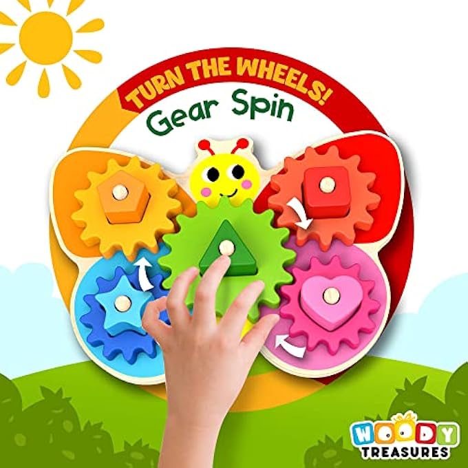 woody treasures WOODEN TOYS - MONTESSORI TOYS FOR 2 YEAR OLD GIRLS AND BOYS - TODDLER PUZZLES - SHAPE SORTING MATCHING GEAR GAME - EDUCATIONAL TODDLER TOYS AGE 2-3 - GREAT PRESCHOOL LEARNING ACTIVITIES - Image 4