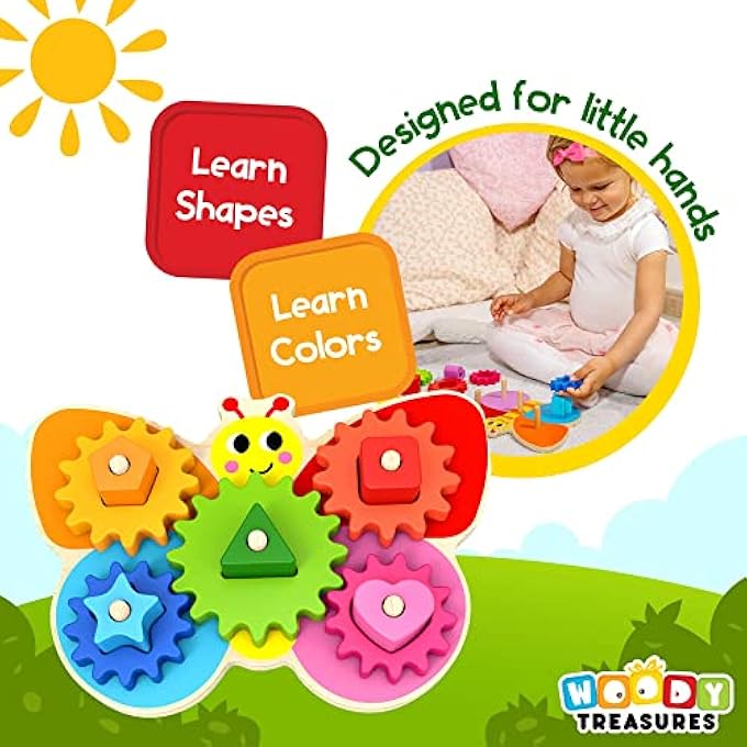 woody treasures WOODEN TOYS - MONTESSORI TOYS FOR 2 YEAR OLD GIRLS AND BOYS - TODDLER PUZZLES - SHAPE SORTING MATCHING GEAR GAME - EDUCATIONAL TODDLER TOYS AGE 2-3 - GREAT PRESCHOOL LEARNING ACTIVITIES - Image 5