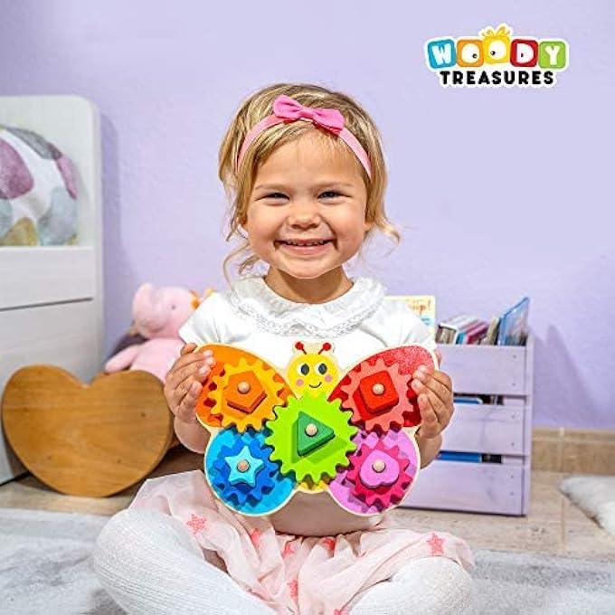 woody treasures WOODEN TOYS - MONTESSORI TOYS FOR 2 YEAR OLD GIRLS AND BOYS - TODDLER PUZZLES - SHAPE SORTING MATCHING GEAR GAME - EDUCATIONAL TODDLER TOYS AGE 2-3 - GREAT PRESCHOOL LEARNING ACTIVITIES - Image 3