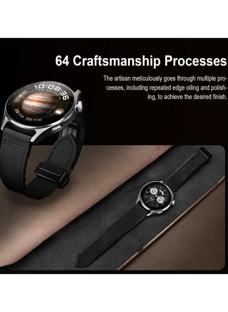 keloray Universal 22mm Magnetic Leather Strap for Smartwatches - Quick Release, Easy Adjust, Secure Fit - Classic Black - Image 3