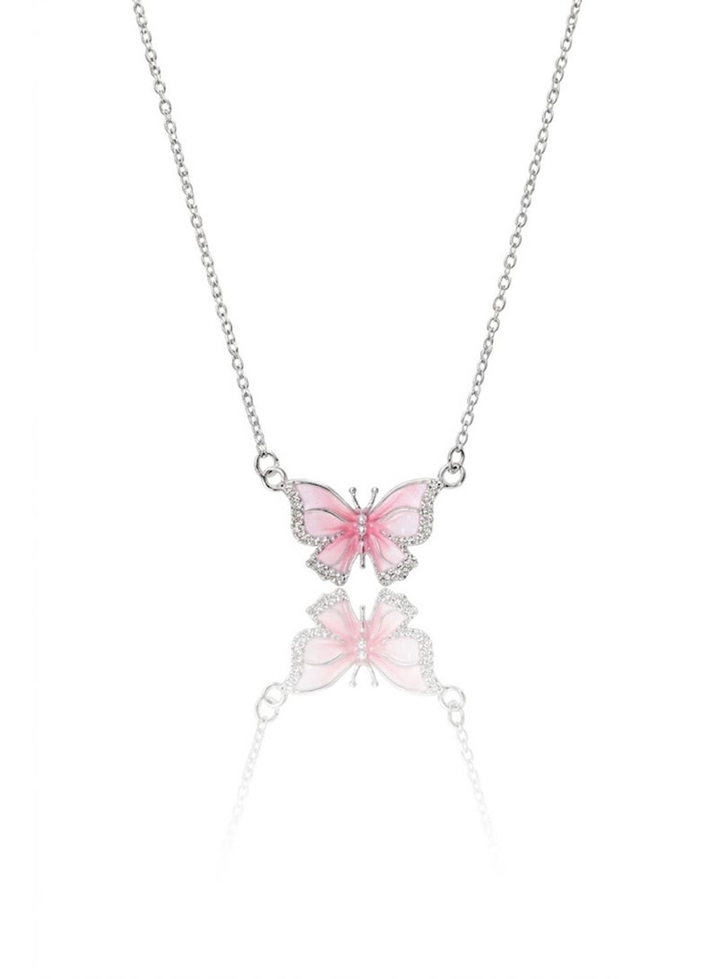 RAFAL Pink Butterfly Pendant Necklace for Women – Elegant Silver-Plated Soft Ombre Zircon Chain, Premium Sophisticated Jewelry Accent for Special Occasions, Birthdays & Luxury Gifting - Image 1