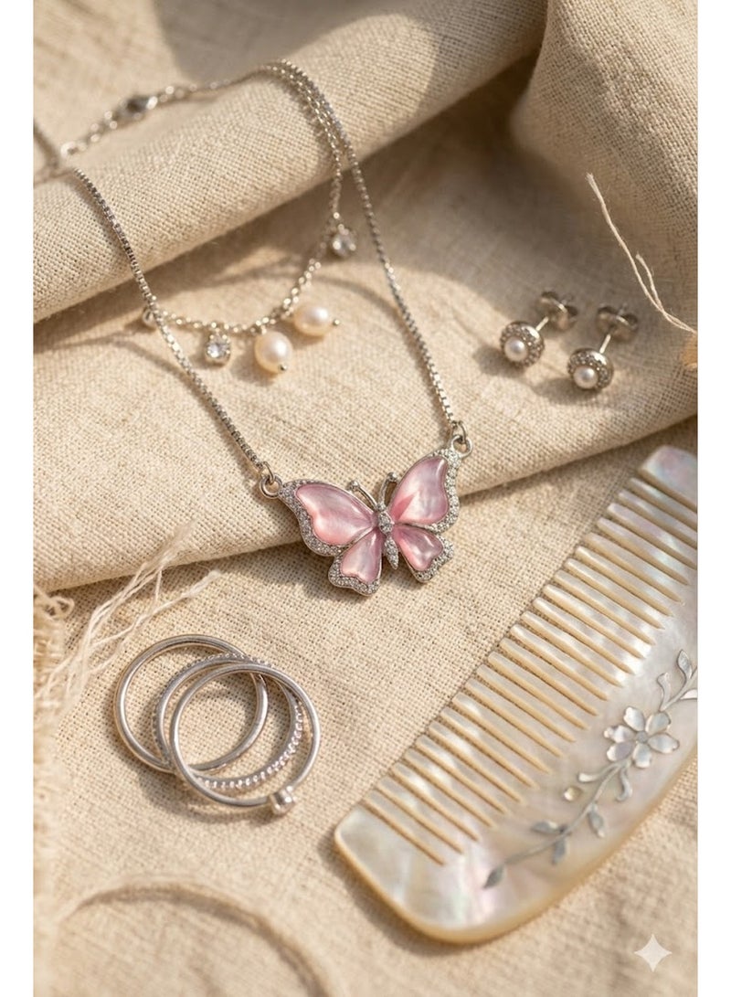 RAFAL Pink Butterfly Pendant Necklace for Women – Elegant Silver-Plated Soft Ombre Zircon Chain, Premium Sophisticated Jewelry Accent for Special Occasions, Birthdays & Luxury Gifting - Image 2