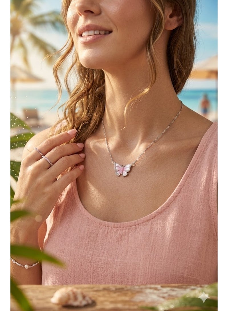RAFAL Pink Butterfly Pendant Necklace for Women – Elegant Silver-Plated Soft Ombre Zircon Chain, Premium Sophisticated Jewelry Accent for Special Occasions, Birthdays & Luxury Gifting - Image 4