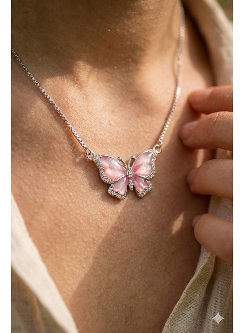 RAFAL Pink Butterfly Pendant Necklace for Women – Elegant Silver-Plated Soft Ombre Zircon Chain, Premium Sophisticated Jewelry Accent for Special Occasions, Birthdays & Luxury Gifting - Image 3