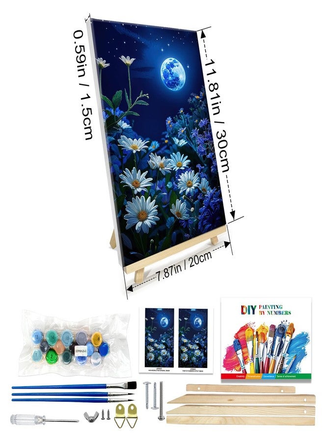 JOOZ Paint by Numbers Kit for Adults with Frame, Moon Paint by Number with Easel, DIY Starry Sky Flowers Paint by Numbers, Easy Adult Paint by Number Kits on Canvas for Home Wall Decor 8x12 Inch - Image 2