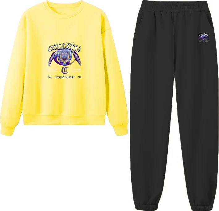 دوغ فش Tracksuit Oversize Collony Printed Tracksuit,lover,couple Combination Yellow