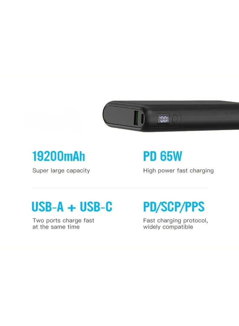 LEAD 65W PD Fast Charging Power Bank (DL202G)19200mAh – Portable High-Capacity Battery Pack with Dual USB-C & USB-A Output, Automobile-Grade 21700 Cells – Black - Image 4