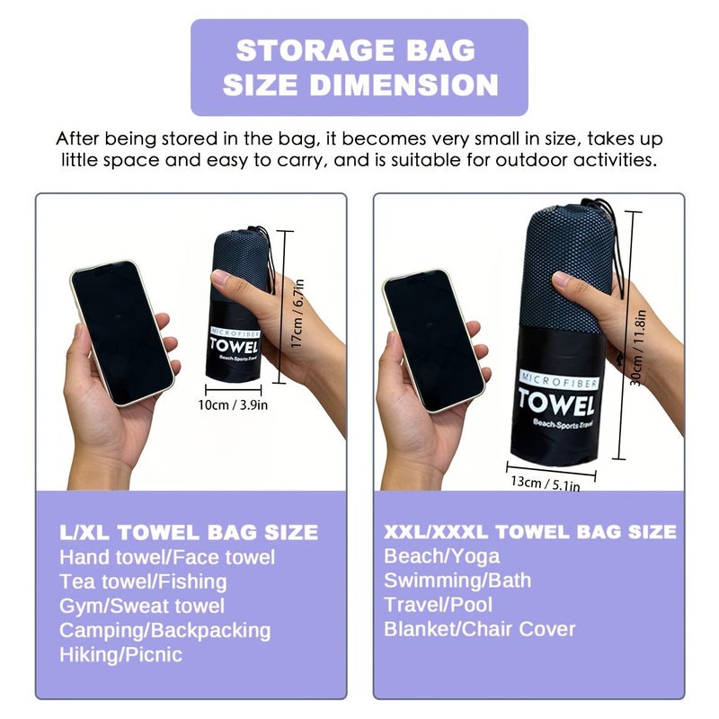 Purple Microfiber Beach Towel Quick Drying Lightweight 40x80cm - Image 4